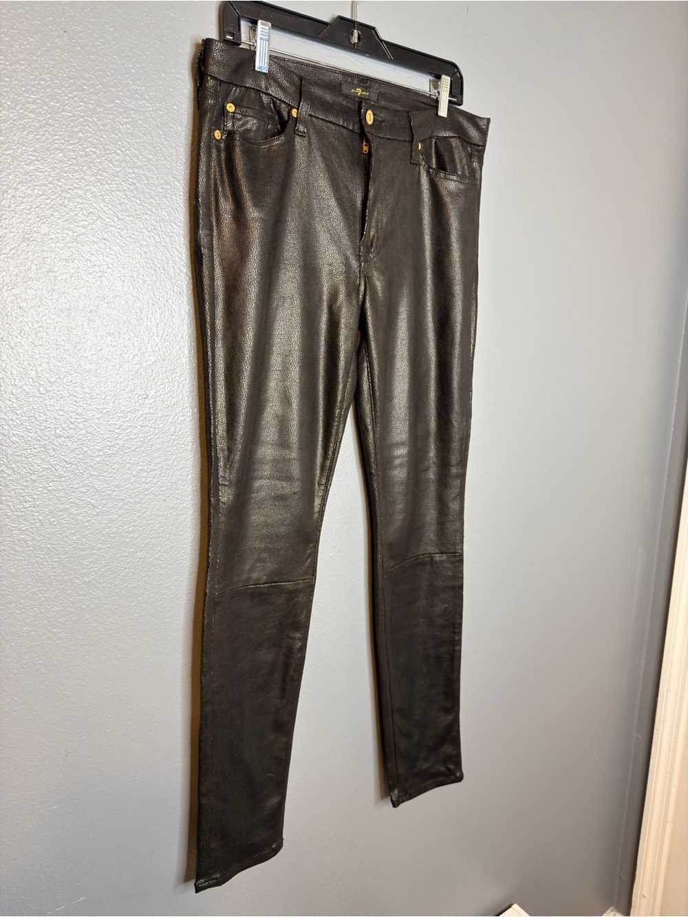 7 For All Mankind Womens Faux Leather Moto Skinny Pants 32 US 14